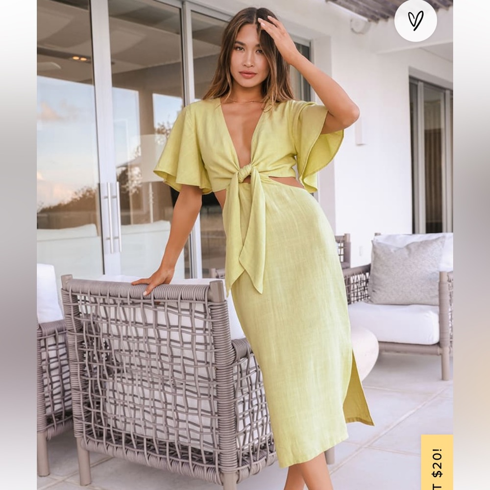 Lulus Summer Journey Light Green Tie-Front Cutout Midi Dress